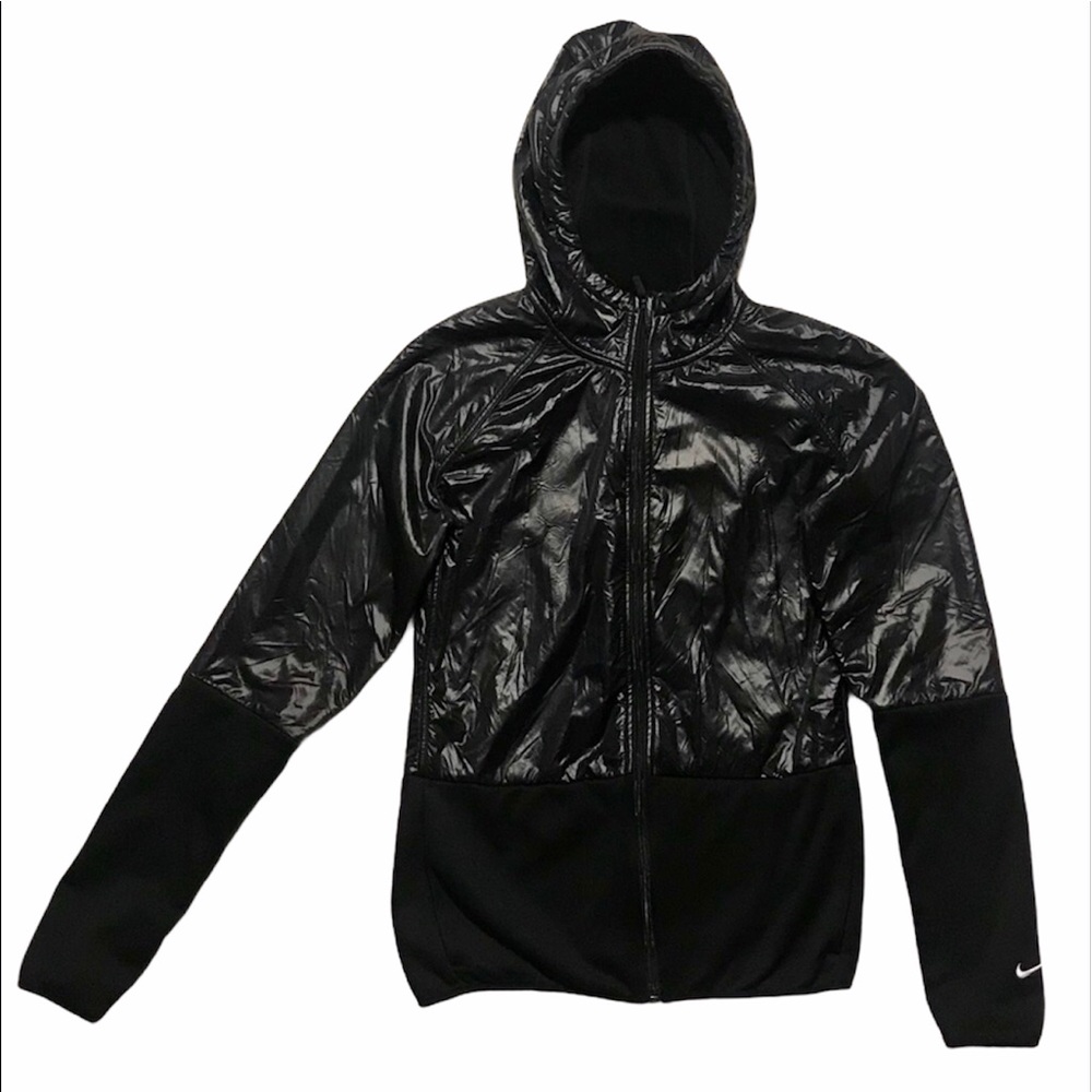 NIKE small black Therma Fit shiny hooded Jacket
